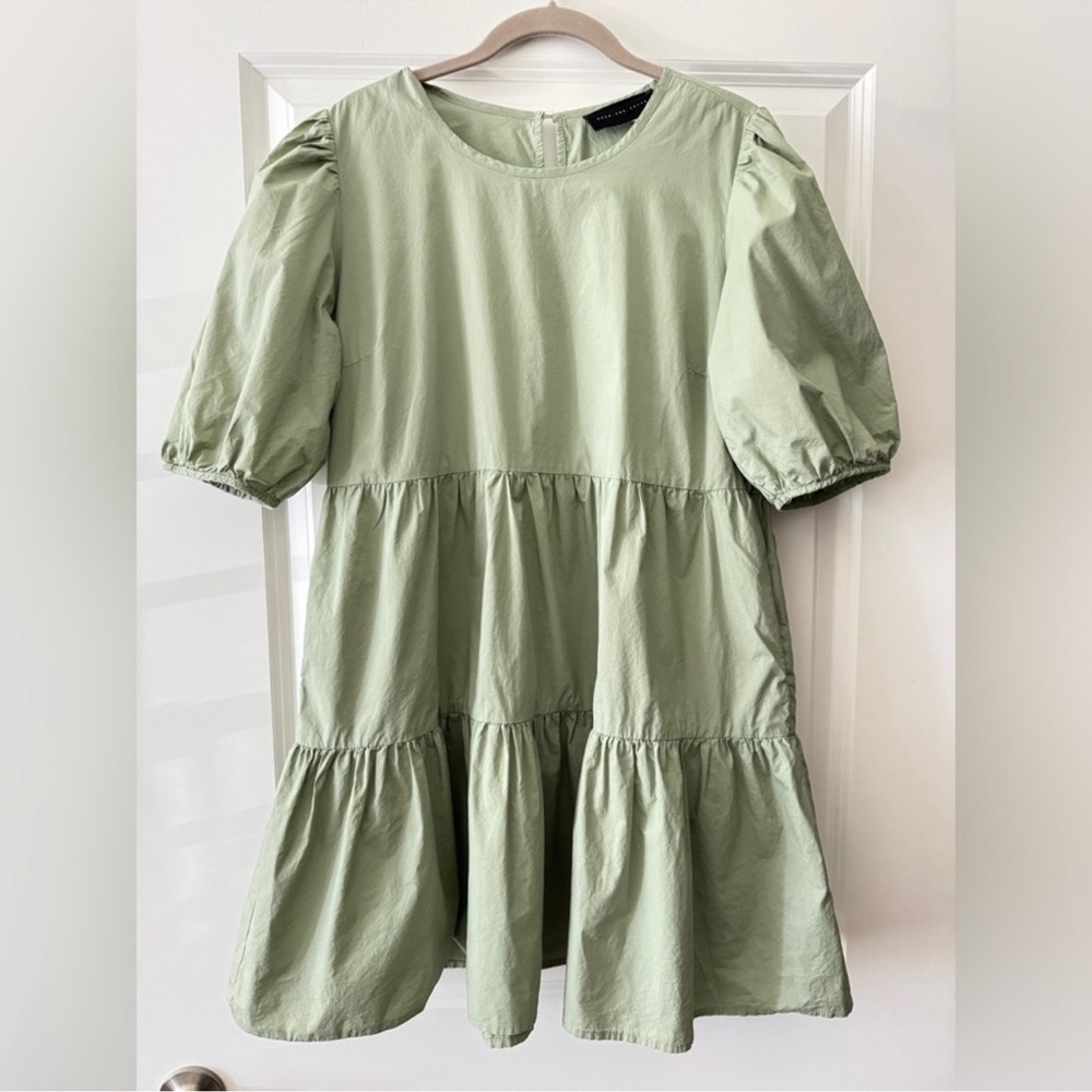Know One Cares Babydoll Tiered Dress  Sage Green Size M